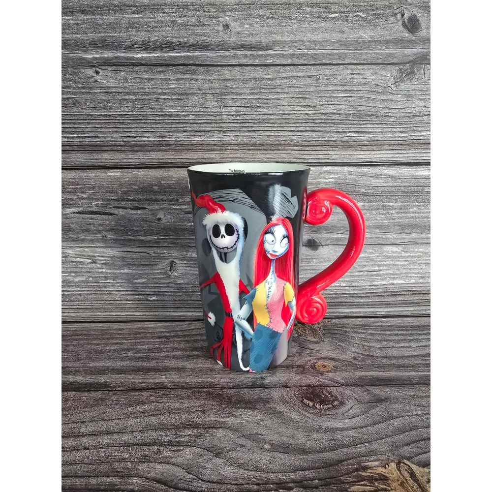 Disney Nightmare Before Christmas Jack Sally Zero Latte Mug Red Scroll Handle